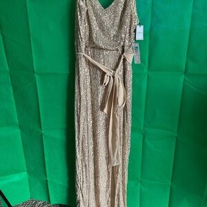 Carmen’s Party Dress Collection- NWT Gold Sequin Gown with Belt